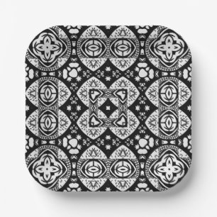 Arabesque Mosaic Tile Pattern Black and White Papieren Bordje