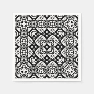 Arabesque Mosaic Tile Pattern Black and White Servet