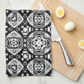 Arabesque Mosaic Tile Pattern Black and White Theedoek (Quarter Fold)