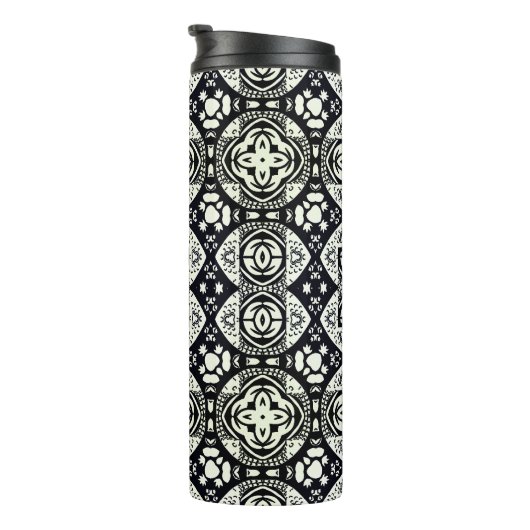 Arabesque Mosaic Tile Pattern Black and White Thermosbeker (Geroteerd rechts)