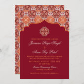 Arabesque Orange Red Indian Faire-part de mariage (Devant / Derrière)