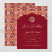 Arabesque Oranje Rode Indische bruiloft Kaart (Voorkant / Achterkant)