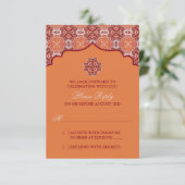 Arabesque Oranje Rode Indische bruiloft RSVP Reage (Staand voorkant)