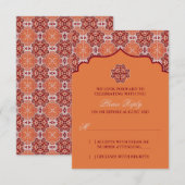 Arabesque Oranje Rode Indische bruiloft RSVP Reage (Voorkant / Achterkant)