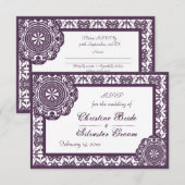 Arabesque Paarse Kant, 9x13cm trouw-rsvp RSVP Kaartje (Voorkant / Achterkant)