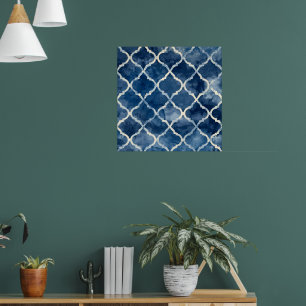 Arabesque Tegel Pattern – Blauwe geometrische muur Poster