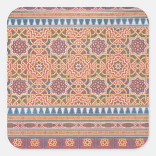 Arabesque Terracotta Blue Paars Art Vierkante Sticker