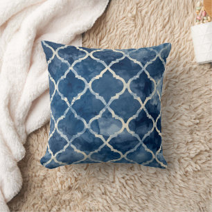 Arabesque Trellis kussen – Blauw geometrisch patro
