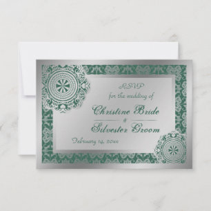 Arabesque Zilveren Kant, 3.5 "x5" bruiloft rsvp Kaart