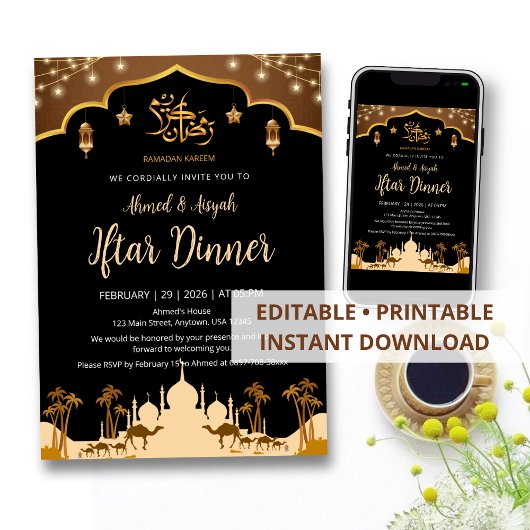Arabian Desert Night Iftar Invitation with Camels 