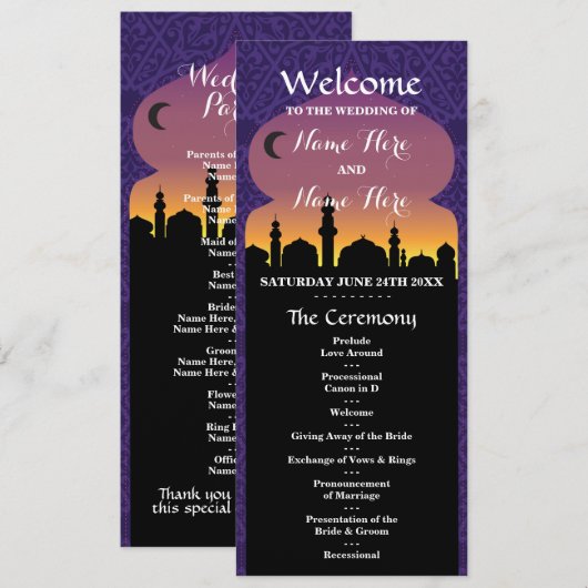 Arabian Nights Huwelijksprogramma Programma (Voorkant / Achterkant)