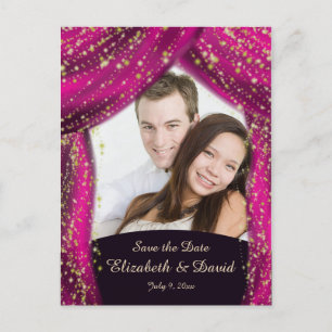 Arabian Nights Magenta & Gold Photo Save the Date Briefkaart