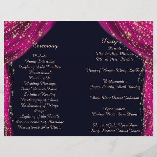 Arabian Nights Magenta & Gold Wedding Programme (Dos)