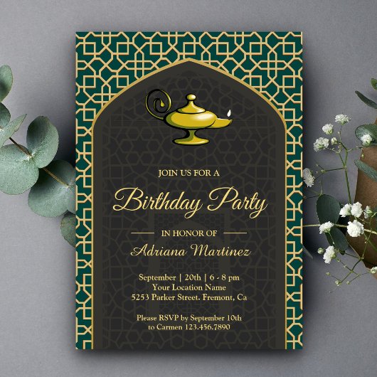 Arabian Nights Magische Lamp Tealgrijs Verjaardag Kaart