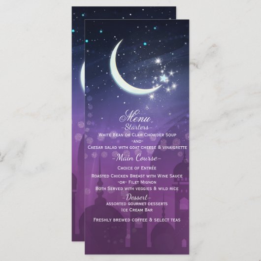 Arabian Nights Marokkaanse Paarse maanlicht Menu (Voorkant / Achterkant)
