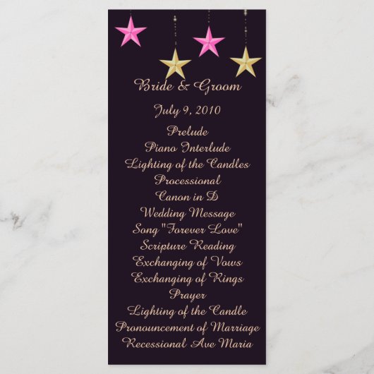 Arabian Nights Stars Programme de mariage Carte (Dos)