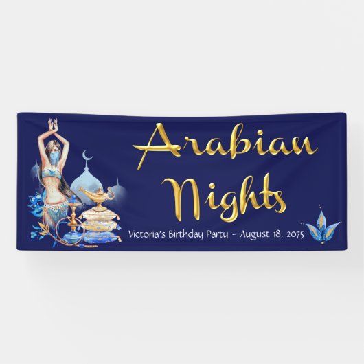 Arabian Nights Verjaardagsfeestje Banner (Horizontaal)