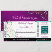 Arabian Paarse Boarding Pass huwelijksuitnodiging Kaart (Voorkant / Achterkant)