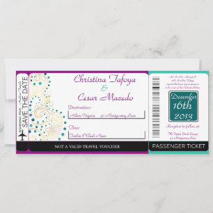 Arabian Paarse Boarding Pass huwelijksuitnodiging Kaart