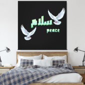 Arabic Peace "Salaam" Typography with White Doves  Canvas Afdruk (Insitu (Slaapkamer))