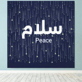 Arabic "Salaam" Peace with Golden Falling Stars Canvas Afdruk (Insitu (Houten vloer))