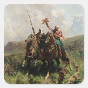 Arabieren met een valk vierkante sticker