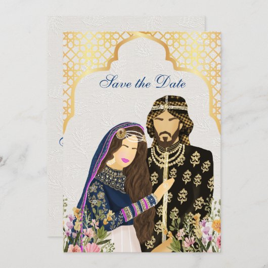Arabisch bruidspaar illustratie save the date (Voorkant / Achterkant)