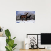 Arabisch Mare & Foal in sneeuw Poster (Thuiskantoor)