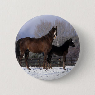 Arabisch Mare & Foal in sneeuw Ronde Button 5,7 Cm