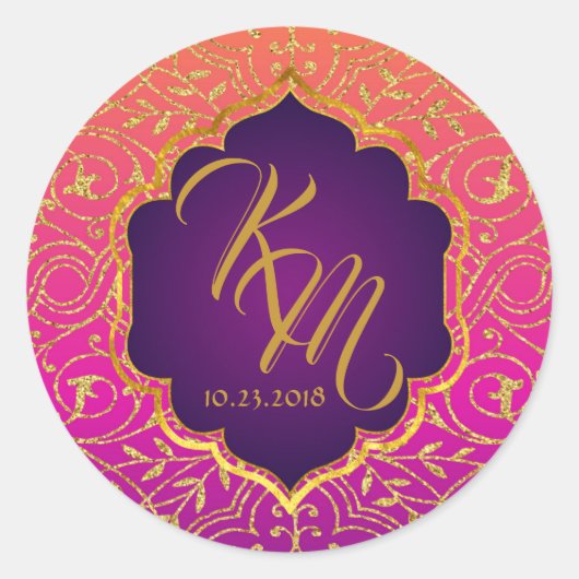 Arabisch Nachten Bollywood Monogram Bruiloft Label (Voorkant)