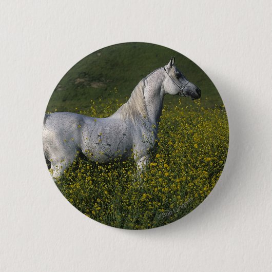 Arabisch paard in bloemen ronde button 5,7 cm (Voorkant)