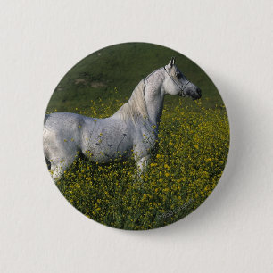 Arabisch paard in bloemen ronde button 5,7 cm