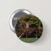 Arabisch paard rijdend in grijsveld ronde button 5,7 cm (Voorkant /achterkant)
