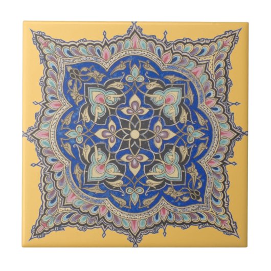 Arabisch Tile Yellow Middle East Blue Gold Design Tegeltje (Voorkant)