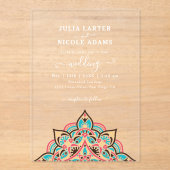 Arabische Art Nouveau Bloemenboog Mandala bruiloft Acryl Uitnodigingen (Voorkant)