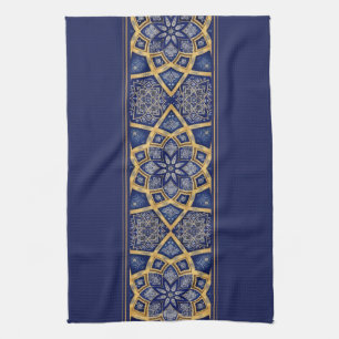 Arabische Blau Goud Bloem Mandala Theedoek