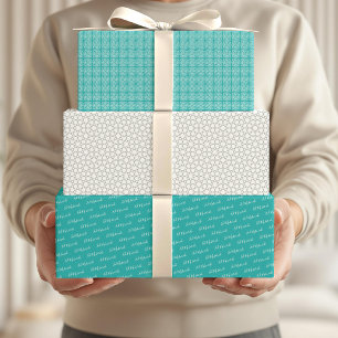 Arabische Eid Mubarak Schattig Teal Sterrenpatroon Inpakpapier Vel