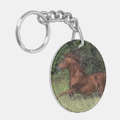 Arabische Stallion in de gras Sleutelhanger (Voorkant Links)