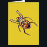 Araignée colorée art d'anniversaire arachnien<br><div class="desc">Coloré et lumineux, il s'agit d'une illustration dessinée à la main d'une carte d'anniversaire d'araignée dessinée par l'artiste Sacha Grossel. Cette arachnide vive et hanche est arty et tribale et plutôt mignonne. Il est sur un arrière - plan jaune moutarde. L'arrière - plan et le salut d'anniversaire à l'intérieur peuvent...</div>