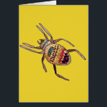 Araignée colorée art d'anniversaire arachnien<br><div class="desc">Coloré et lumineux, il s'agit d'une illustration dessinée à la main d'une carte d'anniversaire d'araignée dessinée par l'artiste Sacha Grossel. Cette arachnide vive et hanche est arty et tribale et plutôt mignonne. Il est sur un arrière - plan jaune moutarde. L'arrière - plan et le salut d'anniversaire à l'intérieur peuvent...</div>