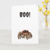 Araignée éffrayante "Boo !" Carte Halloween (Fleur jaune)