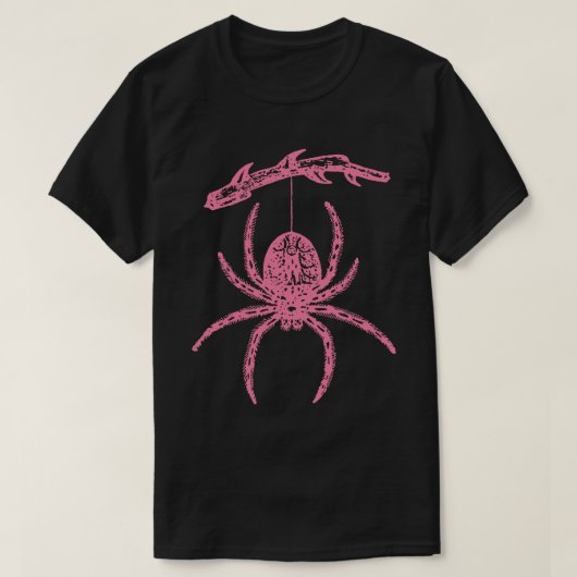 Araignée rose accrochée à la serrure T-shirt (Design devant)