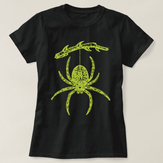 Araignée Verte Suspendue De La Branche T-Shirt (Design devant)