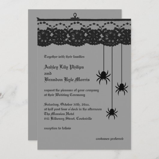 Araignées grises et Faire-part de mariage de dente (Devant / Derrière)