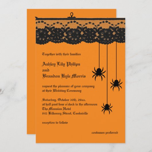 Araignées oranges et faire-part de mariage de (Devant / Derrière)
