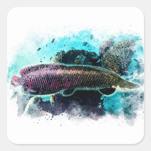 Arapaima Monster Vis Waterverf Pirarucu Paiche Vierkante Sticker