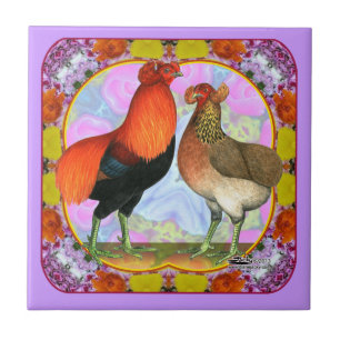 Araucana Kippen Art Nouveau Tegeltje