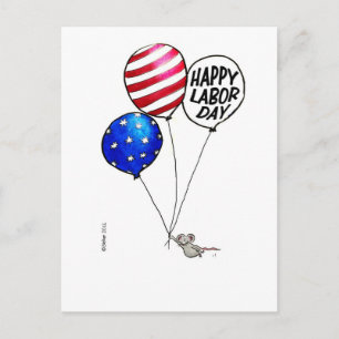 Arbeidsdag - vliegende muis met ballonnen. briefkaart
