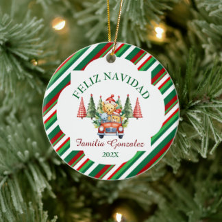 Árbol español de navidad y bosques keramisch ornament