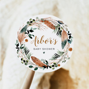 ARBOR Bohemian Feather Greenery Wreath Boho Ronde Sticker